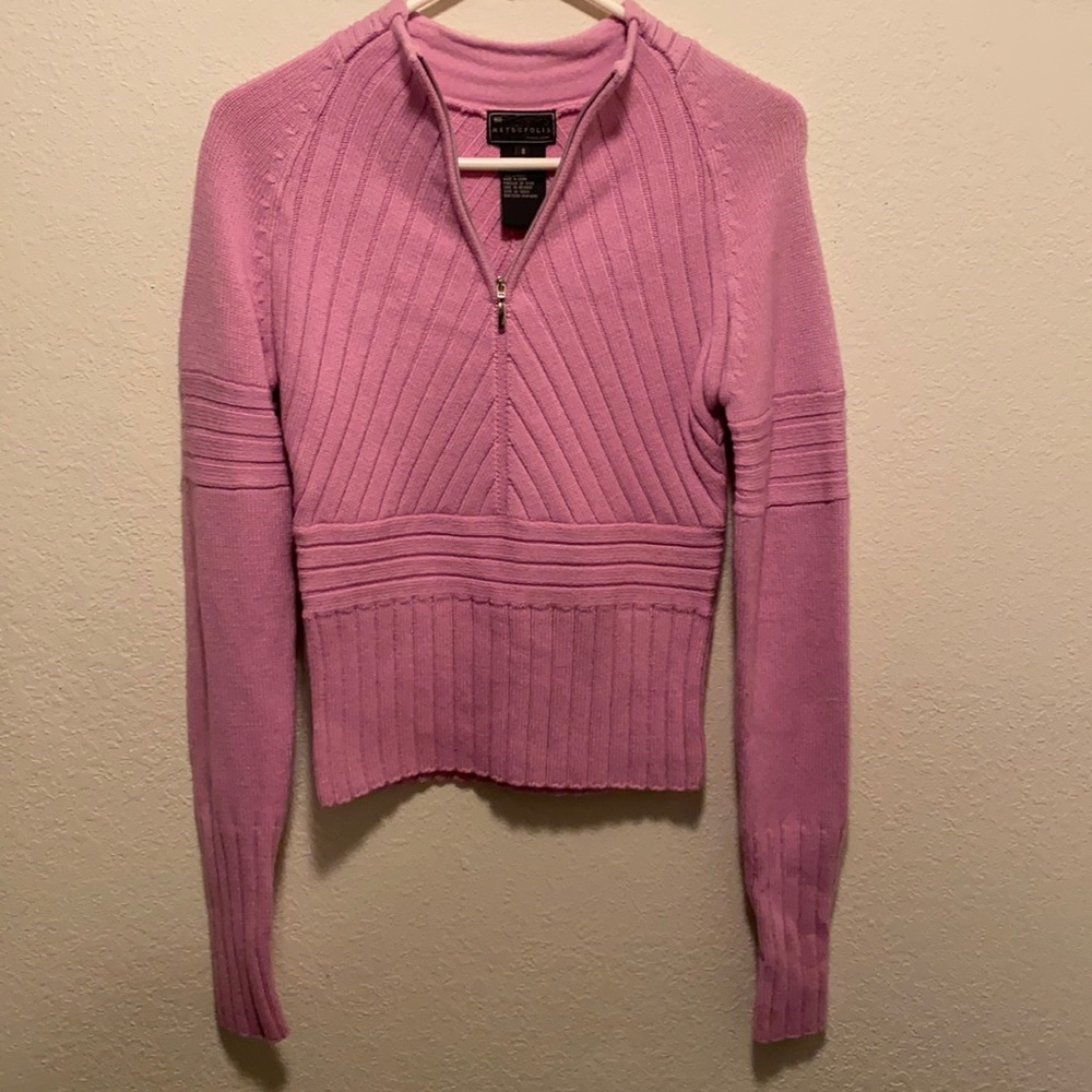 Pink Metropolis Ski Sweater with zippered neckline